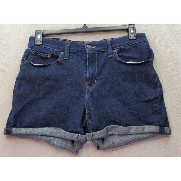 Levi's Mid Length‎ Shorts Womens Size 31 Dark Wash Flat Front Pocket Medium Wash - Picture 1 of 8